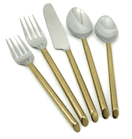 Vibhsa Golden Flatware Set of 5 Pieces (Cut Hammered, Stainless Steel)