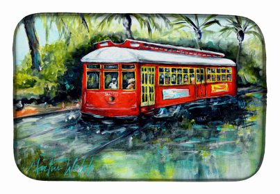 Random art/painting Themed Dish Drying Mat (Color: Little Red Street Car, size: 14 x 21)