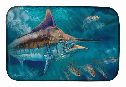 Sealife Art Themed Dish Drying Mat (Color: Metal Black, size: 14 x 21)