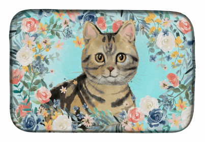 cat breed/Flowers art Dish Drying Mat (Color: American Shorthair Brown Tabby, size: 14 x 21)