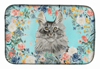 cat breed/Flowers art Dish Drying Mat (Color: Maine Coon, size: 14 x 21)