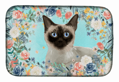 cat breed/Flowers art Dish Drying Mat (Color: Siamese, size: 14 x 21)