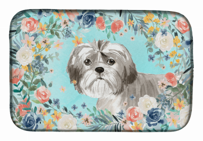 Tonkinese Spring Flowers Dish Drying Mat (Color: Shih Tzu Puppy, size: 14 x 21)