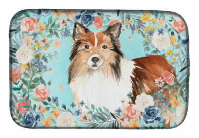 Tonkinese Spring Flowers Dish Drying Mat (Color: Sheltie, size: 14 x 21)