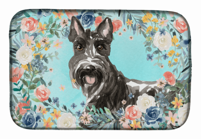 Tonkinese Spring Flowers Dish Drying Mat (Color: Scottish Terrier, size: 14 x 21)
