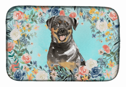 Tonkinese Spring Flowers Dish Drying Mat (Color: Rottweiler, size: 14 x 21)