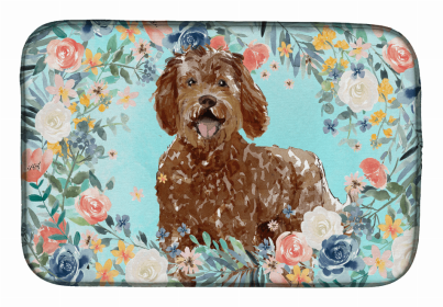 Dog Spreed art Dish Drying Mat (Color: Labradoodle, size: 14 x 21)