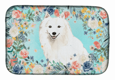 Dog Spreed art Dish Drying Mat (Color: Japanese Spitz, size: 14 x 21)