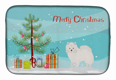 Dog Breed/Merry Christmas art Dish Drying Mat (Color: American Eskimo, size: 14 x 21)