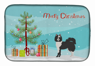 Dog Breed/Merry Christmas art Dish Drying Mat (Color: Black and White Elo dog, size: 14 x 21)