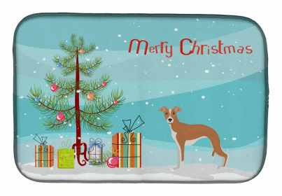 Dog Breed/Merry Christmas art Dish Drying Mat (Color: Italian Greyhound, size: 14 x 21)