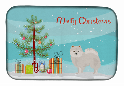 Dog Breed/Merry Christmas art Dish Drying Mat (Color: Japanese Spitz, size: 14 x 21)