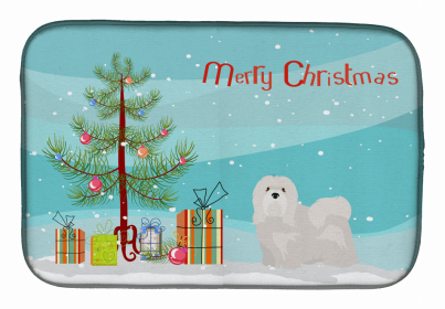Dog Breed/Merry Christmas art Dish Drying Mat (Color: White Lhasa Apso, size: 14 x 21)