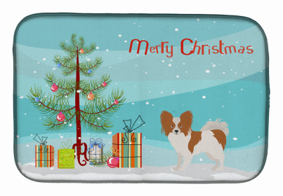Dog Breed/Merry Christmas art Dish Drying Mat (Color: Papillon, size: 14 x 21)