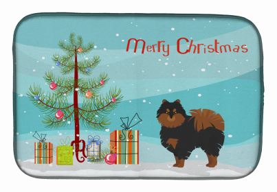 Dog Breed/Merry Christmas art Dish Drying Mat (Color: Pomeranian, size: 14 x 21)