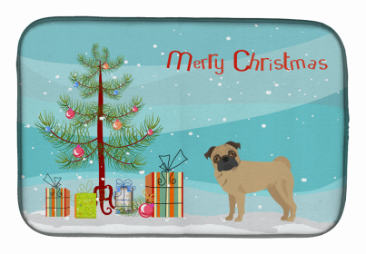 Dog Breed/Merry Christmas art Dish Drying Mat (Color: Pug, size: 14 x 21)