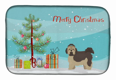 Dog Breed/Merry Christmas art Dish Drying Mat (Color: Russian Tsvetnaya Bolonka Lap Dog, size: 14 x 21)