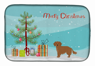 Dog Breed/Merry Christmas art Dish Drying Mat (Color: Small Greek Domestic Dog Kokoni, size: 14 x 21)