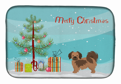 Dog Breed/Merry Christmas art Dish Drying Mat (Color: Tibetan Spaniel, size: 14 x 21)