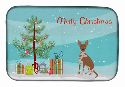 Dog Breed/Merry Christmas art Dish Drying Mat (Color: Tan Abyssinian or African Hairless Dog, size: 14 x 21)