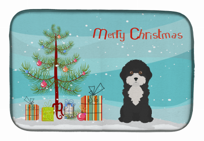 Dog Breed/Merry Christmas art Dish Drying Mat (Color: Black and White Cyprus Poodle, size: 14 x 21)
