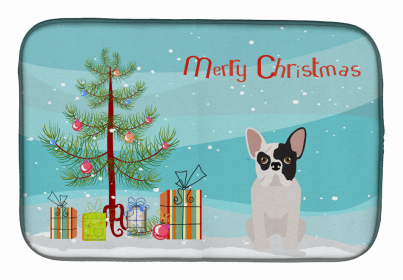 Dog Breed/Merry Christmas art Dish Drying Mat (Color: Black and White French Bulldog, size: 14 x 21)
