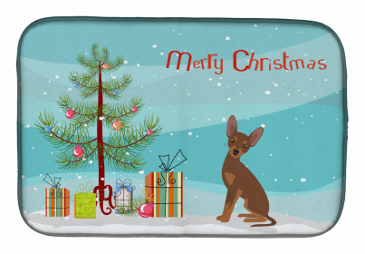 Dog Breed/Merry Christmas art Dish Drying Mat (Color: Brown Prague Ratter, size: 14 x 21)