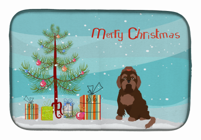 Dog Breed/Merry Christmas art Dish Drying Mat (Color: Brown Russian Tsvetnaya Bolonka Lap Dog, size: 14 x 21)