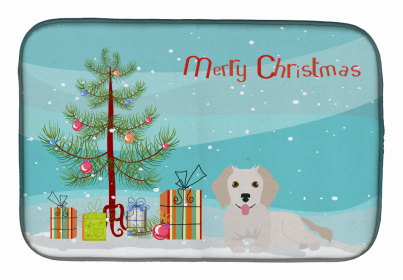 Dog Breed/Merry Christmas art Dish Drying Mat (Color: Small Greek Domestic Dog Kokoni #2, size: 14 x 21)