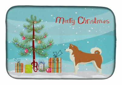 Dog Breed/Merry Christmas art Dish Drying Mat (Color: Akita, size: 14 x 21)