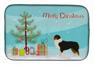 Dog Breed/Merry Christmas art Dish Drying Mat (Color: Australian Shepherd, size: 14 x 21)