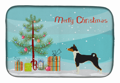 Dog Breed/Merry Christmas art Dish Drying Mat (Color: Basenji, size: 14 x 21)