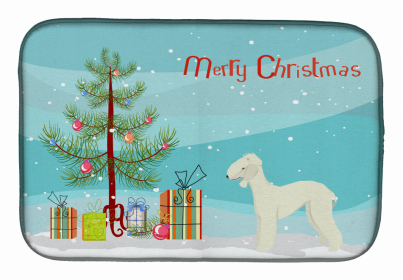 Dog Breed/Merry Christmas art Dish Drying Mat (Color: Bedlington Terrier, size: 14 x 21)