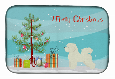 Dog Breed/Merry Christmas art Dish Drying Mat (Color: Bichon Frise2, size: 14 x 21)