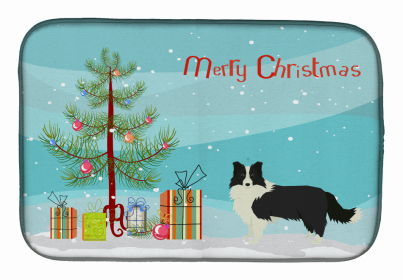 Dog Breed/Merry Christmas art Dish Drying Mat (Color: Border Collie, size: 14 x 21)