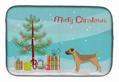 Dog Breed/Merry Christmas art Dish Drying Mat (Color: Border Terrier, size: 14 x 21)