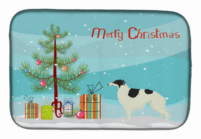 Dog Breed/Merry Christmas art Dish Drying Mat (Color: Borzoi Russian Wolfhound, size: 14 x 21)