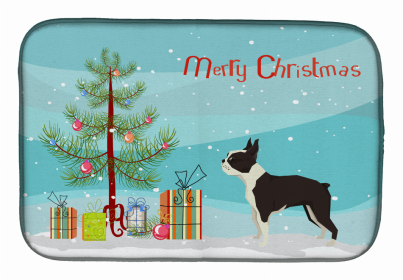 Dog Breed/Merry Christmas art Dish Drying Mat (Color: Boston Terrier 1, size: 14 x 21)