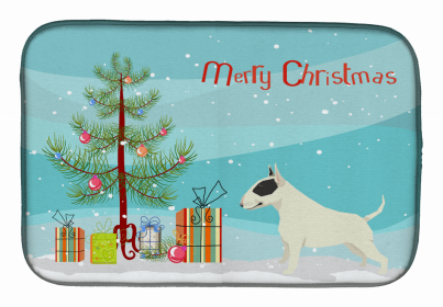 Dog Breed/Merry Christmas art Dish Drying Mat (Color: Bull Terrier - Black and White, size: 14 x 21)
