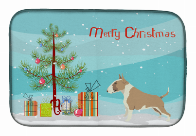 Dog Breed/Merry Christmas art Dish Drying Mat (Color: Bull Terrier - Fawn and White, size: 14 x 21)