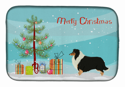 Dog Breed/Merry Christmas art Dish Drying Mat (Color: Collie, size: 14 x 21)