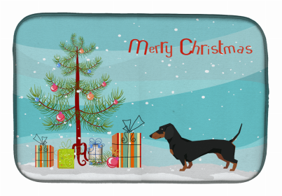Dog Breed/Merry Christmas art Dish Drying Mat (Color: Dachshund, size: 14 x 21)