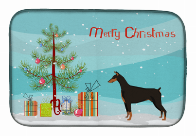 Dog Breed/Merry Christmas art Dish Drying Mat (Color: Doberman Pinscher, size: 14 x 21)