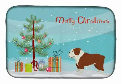 Dog Breed/Merry Christmas art Dish Drying Mat (Color: English Bulldog, size: 14 x 21)