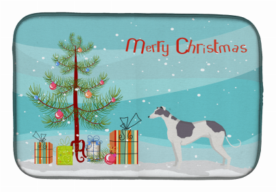 Dog Breed/Merry Christmas art Dish Drying Mat (Color: Greyhound, size: 14 x 21)