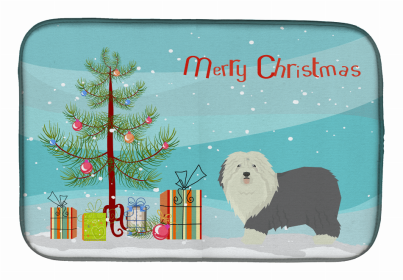 Dog Breed/Merry Christmas art Dish Drying Mat (Color: Old English Sheepdog, size: 14 x 21)