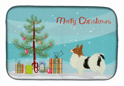 Dog Breed/Merry Christmas art Dish Drying Mat (Color: Papillon 1, size: 14 x 21)