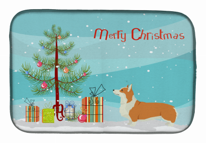 Dog Breed/Merry Christmas art Dish Drying Mat (Color: Corgi - Pembroke, size: 14 x 21)