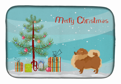 Dog Breed/Merry Christmas art Dish Drying Mat (Color: Pomeranian 2, size: 14 x 21)