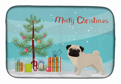 Dog Breed/Merry Christmas art Dish Drying Mat (Color: Pug 1, size: 14 x 21)